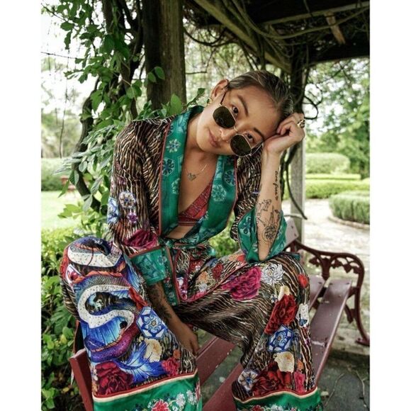 CAMILLA | Jewel of Jupiter Silk Wide-leg Trousers - Picture 1 of 16